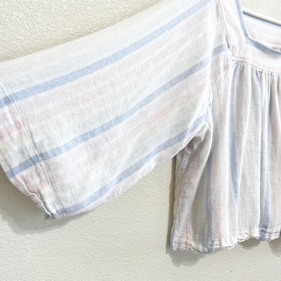 Gap Woman LINEN Multi Stripe Blouse Raglan Sleeve sTop Size L - Picture 3 of 14